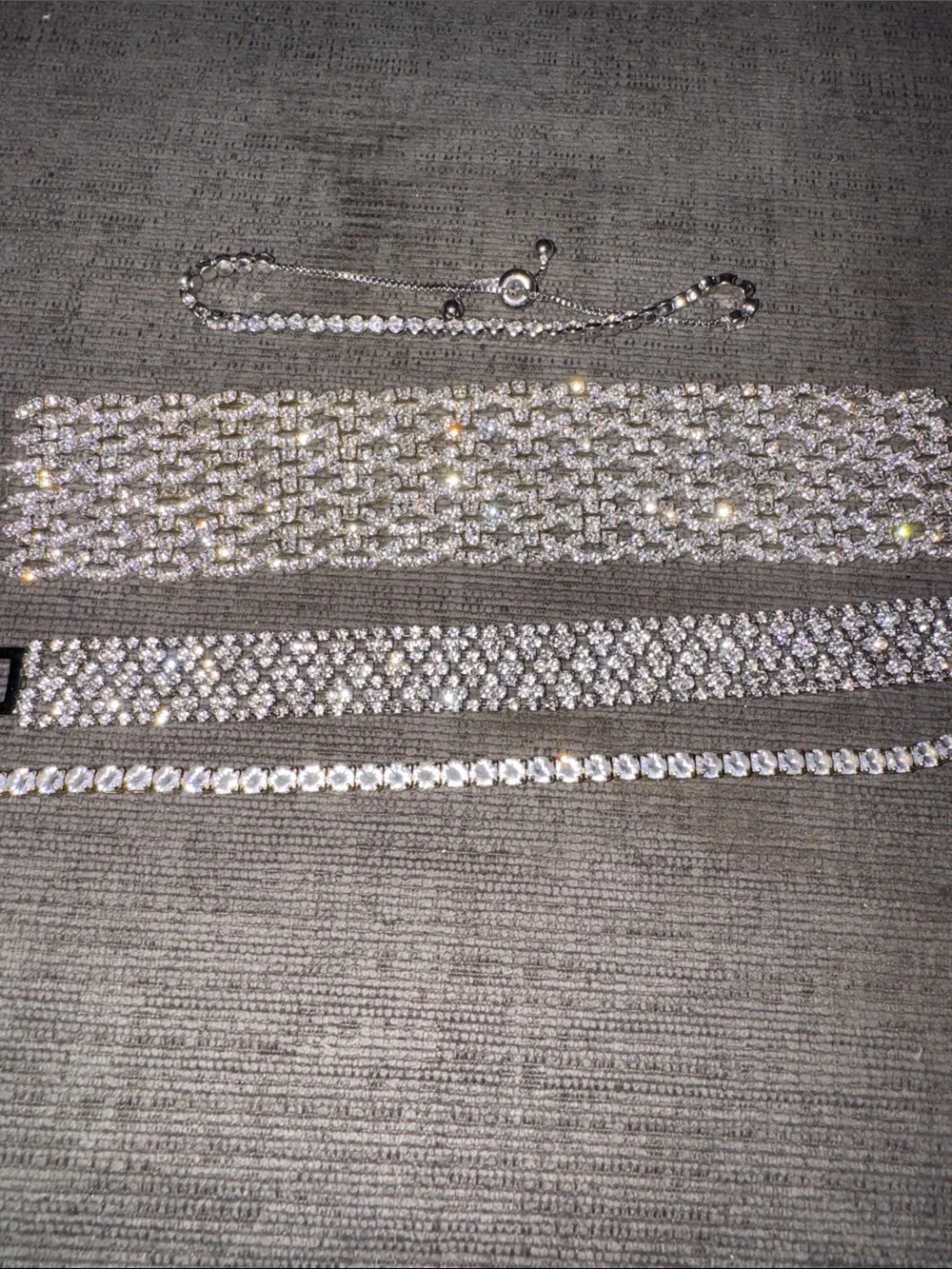 4-Piece Silver Rhinestone & Crystal Jewelry Bracelets 7”
